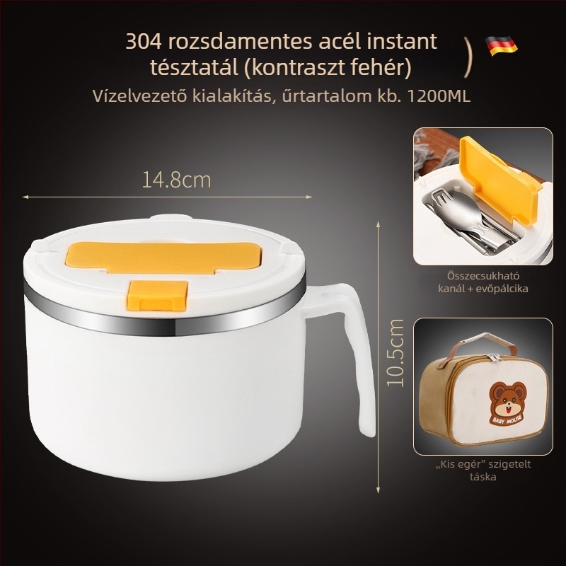 Rozsdamentes acélból készült instant tészta tál, nagy kapacitás, diákszálláshoz, japán stílusú, kétfunkciós ebédes tál fedővel