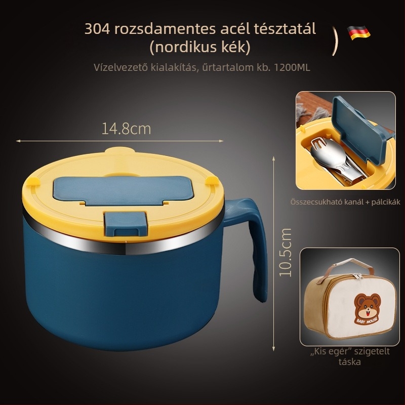 Rozsdamentes acélból készült instant tészta tál, nagy kapacitás, diákszálláshoz, japán stílusú, kétfunkciós ebédes tál fedővel