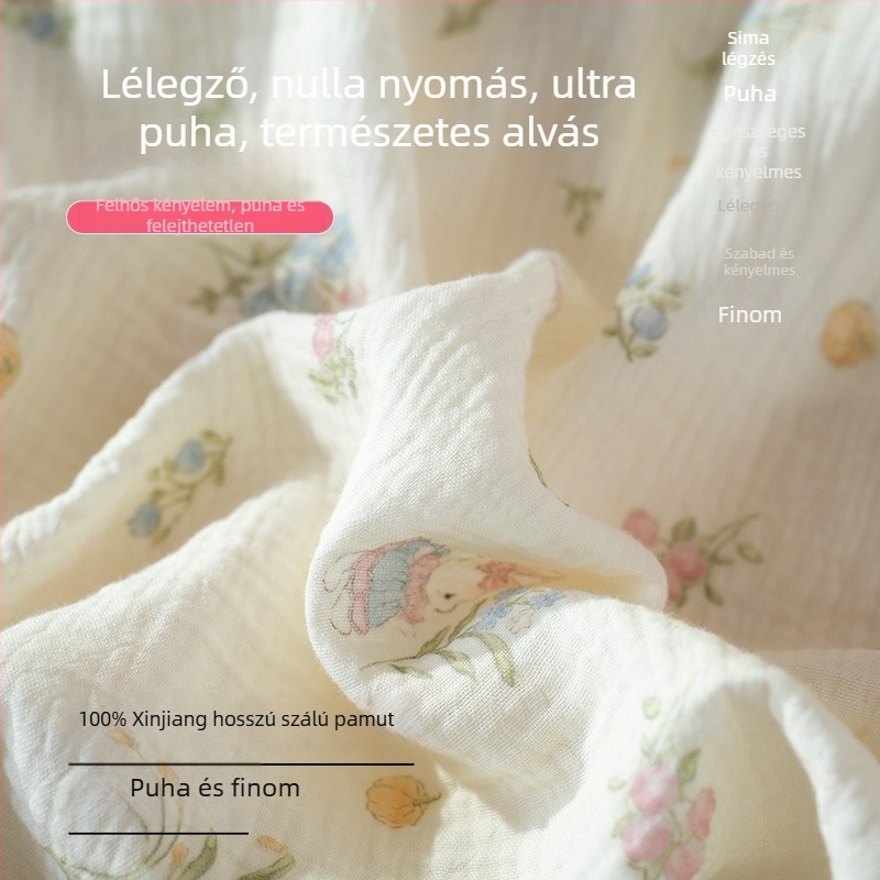 Női 100% pamut nyári géz pizsama szett, töltött melltartóbetétekkel, rövid ujjú, kültéri viselésre alkalmas