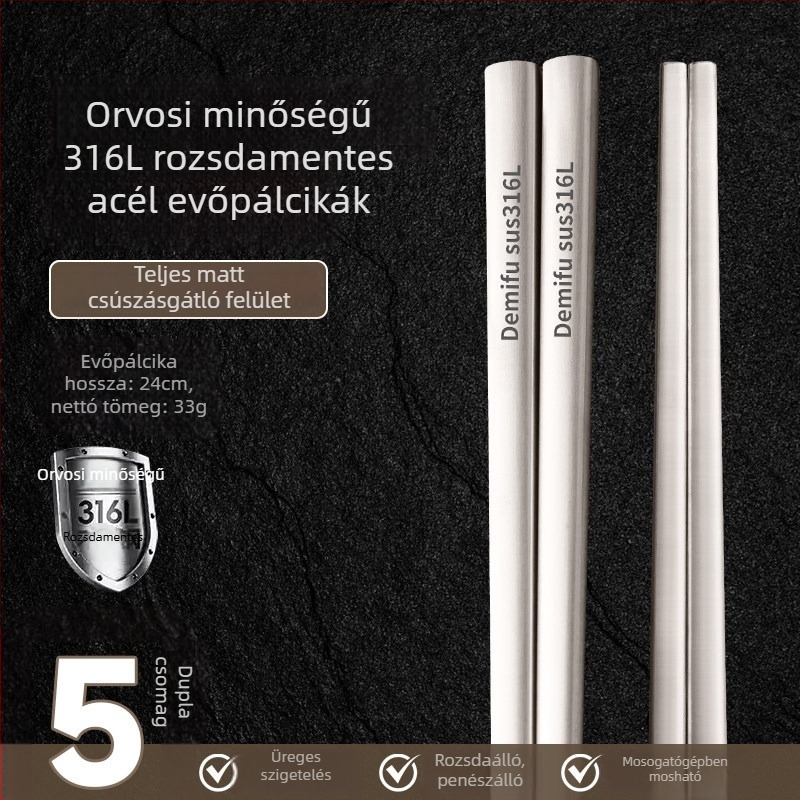 316L rozsdamentes acél evőpálcikák otthoni használatra, magas minőség, antibakteriális, penészálló, családi használatra, luxus érzet, prémium megjelenés, csúszásmentes