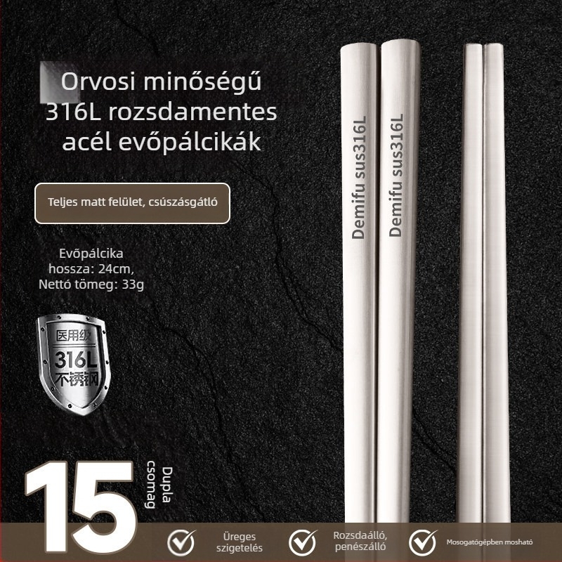 316L rozsdamentes acél evőpálcikák otthoni használatra, magas minőség, antibakteriális, penészálló, családi használatra, luxus érzet, prémium megjelenés, csúszásmentes