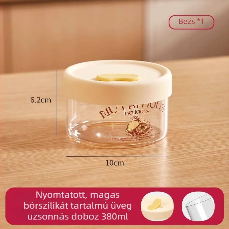 Üvegből készült ebédtál fedővel, mikrohullámú sütőben használható, élelmiszerbiztonsági minőségű, leveses rekesz