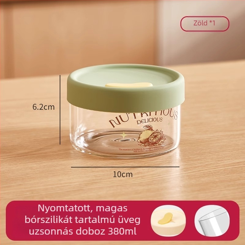 Üvegből készült ebédtál fedővel, mikrohullámú sütőben használható, élelmiszerbiztonsági minőségű, leveses rekesz
