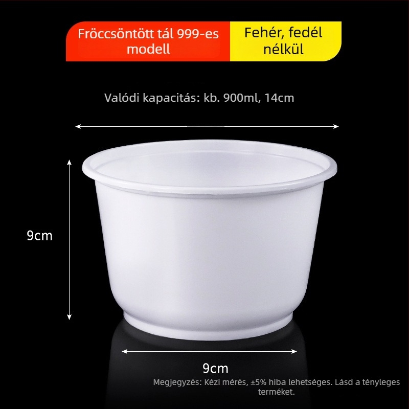 Kerek egyszer használatos tál PP-ből, tejfehér, átlátszó ételtartó, injekcióval formált, 300–900 ml, levesekhez és tésztafélékhez