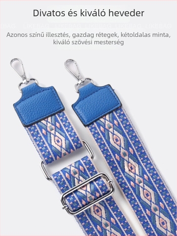 Női crossbody táska, nagy kapacitású rekeszekkel, cipzáros, etno mintázat, prémium szalaggal