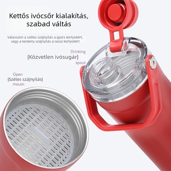 Nagy kapacitású szigetelt termosz pohár, hordozható shakerrel, rozsdamentes acélból, kültéri használatra, logóval testre szabható