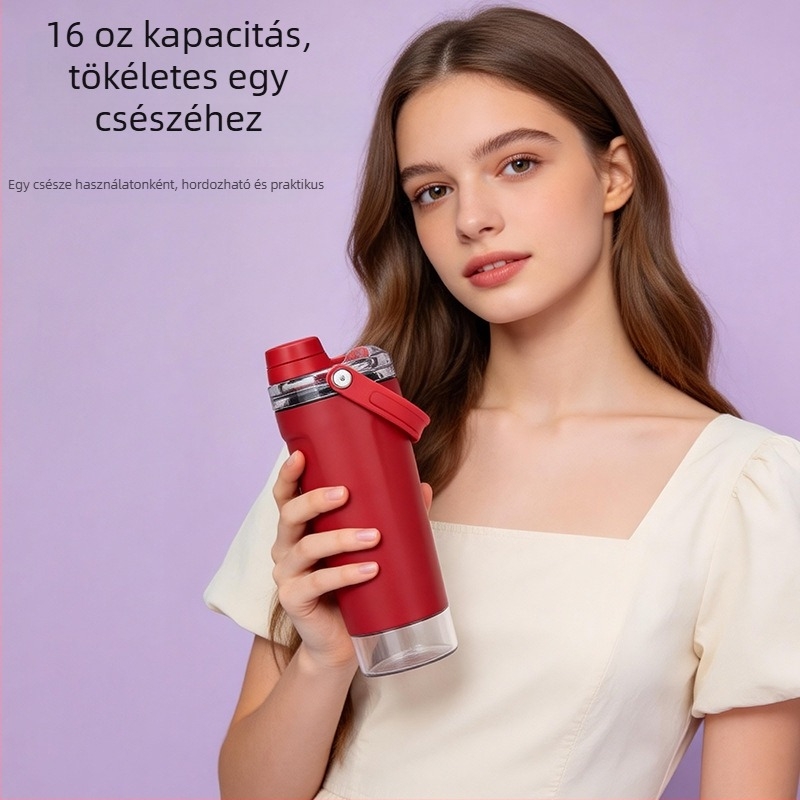 Nagy kapacitású szigetelt termosz pohár, hordozható shakerrel, rozsdamentes acélból, kültéri használatra, logóval testre szabható