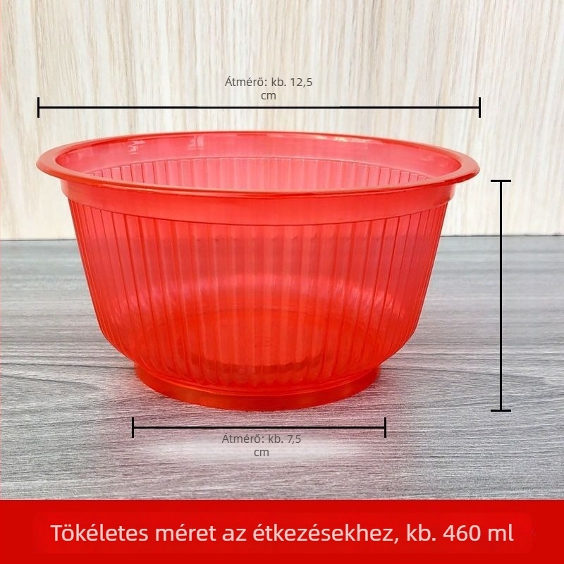 Egyszer használatos, vastag piros, átlátszó műanyag tál, élelmiszer-minőségű, étkezéshez, esküvőre és ünnepi alkalomokra