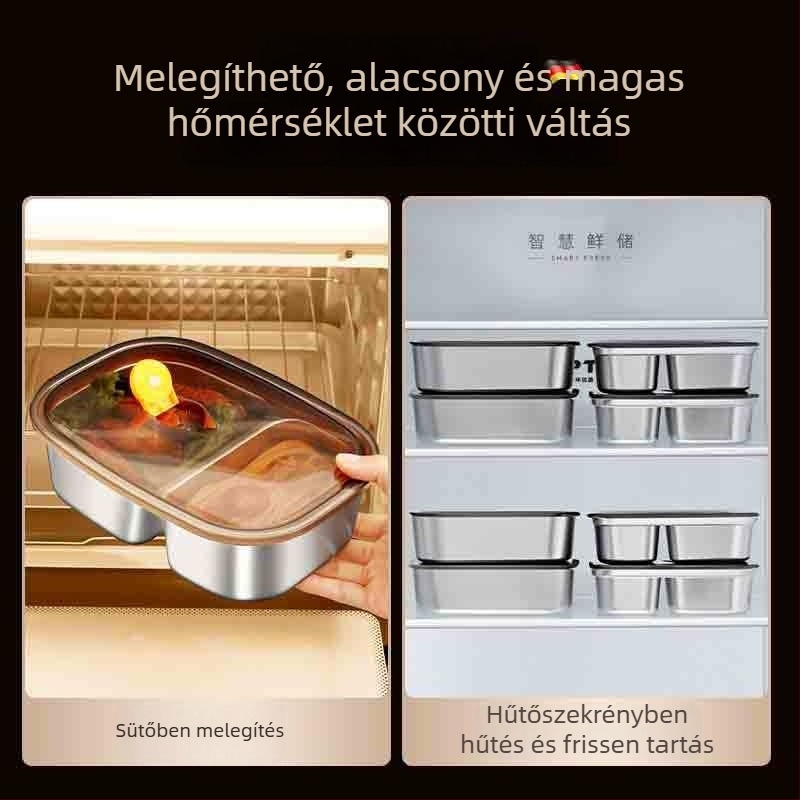 304 rozsdamentes acél ebédes doboz fedéllel, szivárgásmentes és frissességet megőrző, irodai használatra