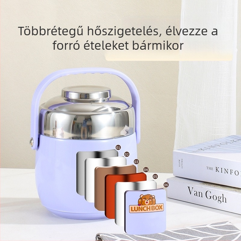 Haowen 304 rozsdamentes acél hőszigetelt ebédes doboz, többszintes, hordozható irodai ebédes doboz