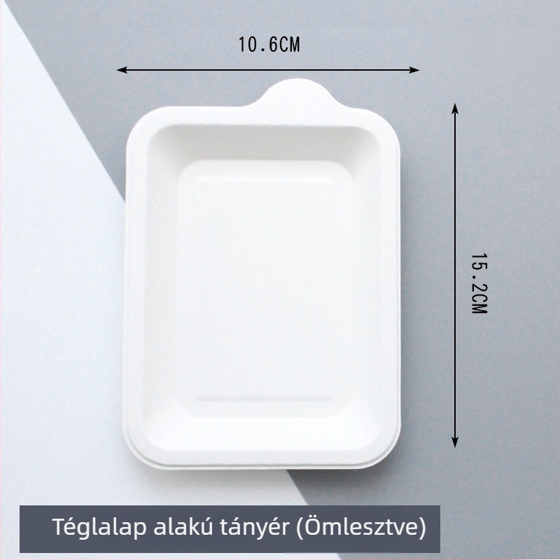 Biodegradálható egyszer használatos papírtányér; torta- és vacsoratányér, cellulózalapú desszert és porciózás száraz gyümölcsökhöz és teához; testreszabható.
