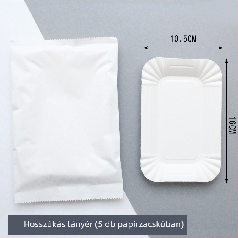 Biodegradálható egyszer használatos papírtányér; torta- és vacsoratányér, cellulózalapú desszert és porciózás száraz gyümölcsökhöz és teához; testreszabható.