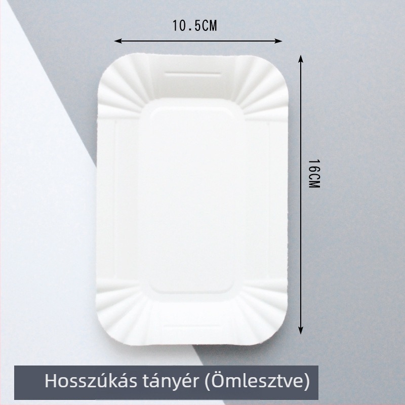 Biodegradálható egyszer használatos papírtányér; torta- és vacsoratányér, cellulózalapú desszert és porciózás száraz gyümölcsökhöz és teához; testreszabható.