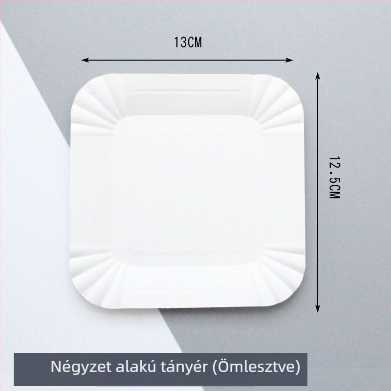 Biodegradálható egyszer használatos papírtányér; torta- és vacsoratányér, cellulózalapú desszert és porciózás száraz gyümölcsökhöz és teához; testreszabható.