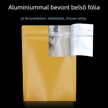 Vastagított alumínium-bevonatú kraftpapír zacskók sík alappal, víz- és nedvességállóak, élelmiszer-csomagoláshoz és teakezeléshez, önzáró kraftpapíros tasakok alumíniumfóliával