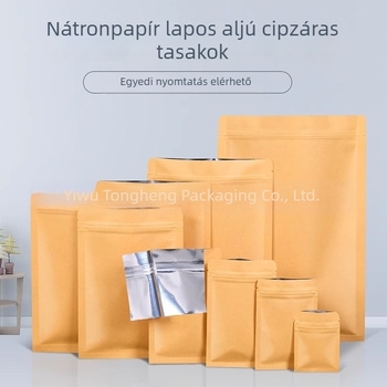 Vastagított alumínium-bevonatú kraftpapír zacskók sík alappal, víz- és nedvességállóak, élelmiszer-csomagoláshoz és teakezeléshez, önzáró kraftpapíros tasakok alumíniumfóliával