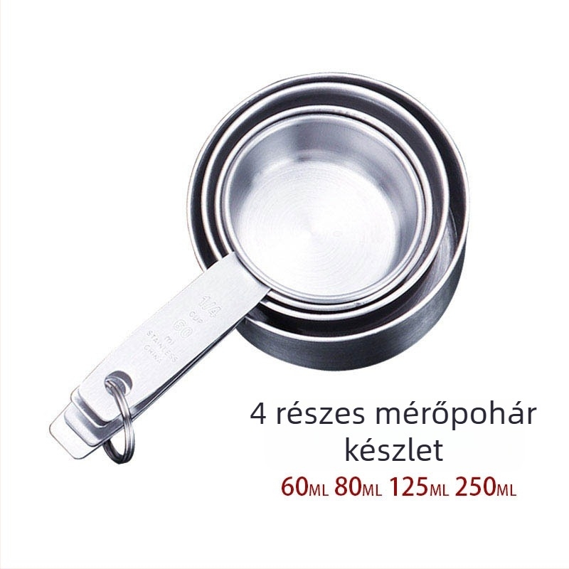 Rozsdamentes acél mérőedény és mérőkanál készlet kettős skálával, sütéshez, kávéhoz és fűszerezéshez