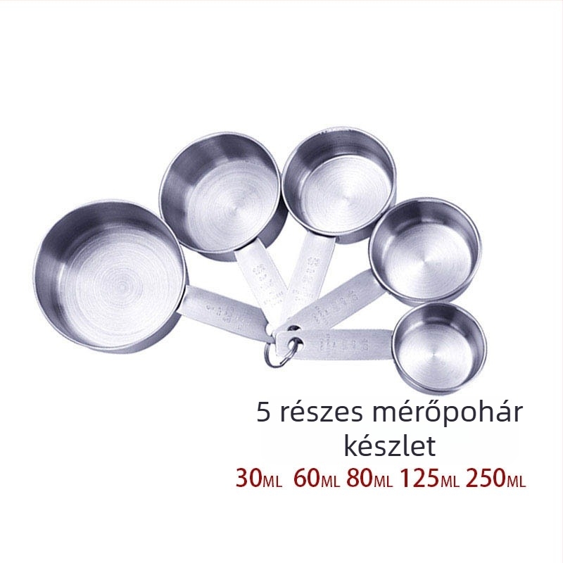 Rozsdamentes acél mérőedény és mérőkanál készlet kettős skálával, sütéshez, kávéhoz és fűszerezéshez