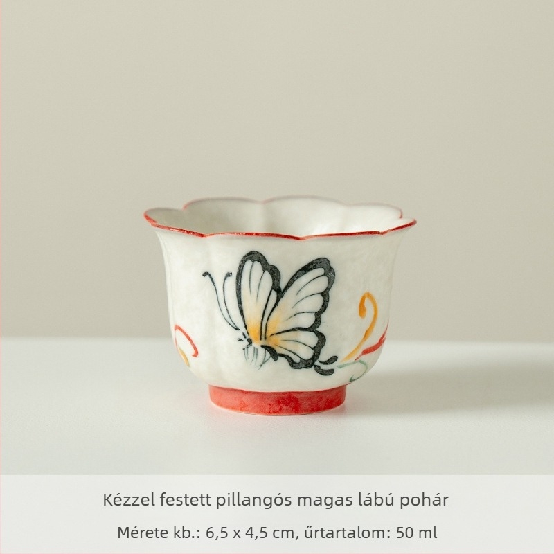 Kézzel festett kerámia teáskanna, kerek hasú testtel és tollmintás mintával, gaiwan-stílusú fedővel, otthoni teafőzéshez