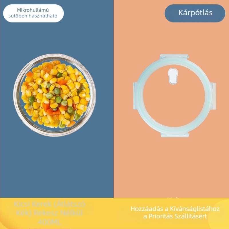 Mikrohullámú sütőben használható boroszilikát üveg ebédes doboz, dupla rekeszes, 800-1000 ml, frissen tart, hordozható