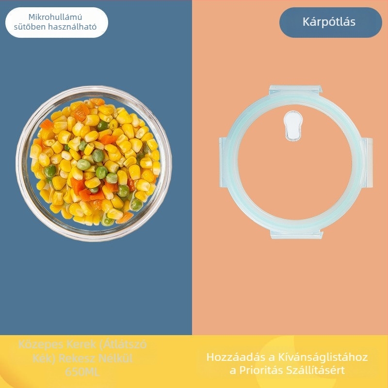 Mikrohullámú sütőben használható boroszilikát üveg ebédes doboz, dupla rekeszes, 800-1000 ml, frissen tart, hordozható