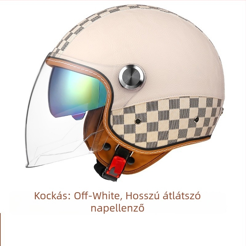 3C-tanúsítvánnyal rendelkező retro bőrsisak motorkerékpárhoz Bluetooth-tal, uniszex fél sisak kettős szemüveggel, ABS