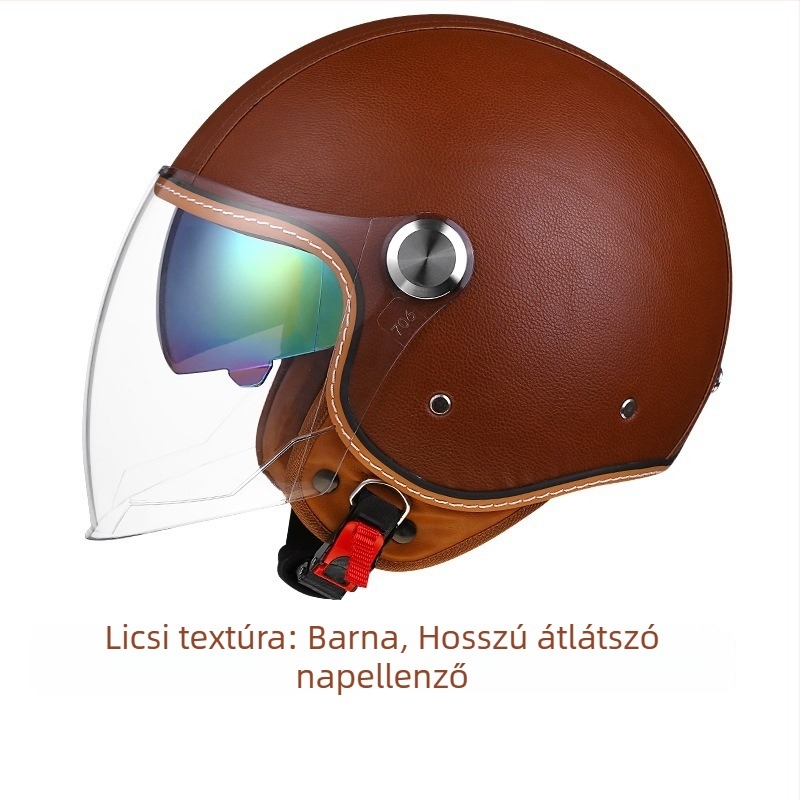 3C-tanúsítvánnyal rendelkező retro bőrsisak motorkerékpárhoz Bluetooth-tal, uniszex fél sisak kettős szemüveggel, ABS