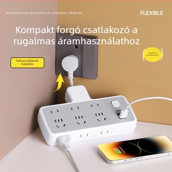 Többfunkciós hosszabbító több aljzattal és USB-portokkal, digitális kijelzővel ellátott óra, intelligens dugalj és éjjeli fény