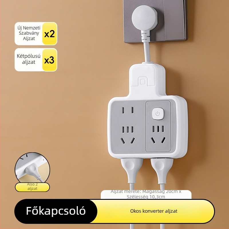 Többfunkciós hosszabbító több aljzattal és USB-portokkal, digitális kijelzővel ellátott óra, intelligens dugalj és éjjeli fény