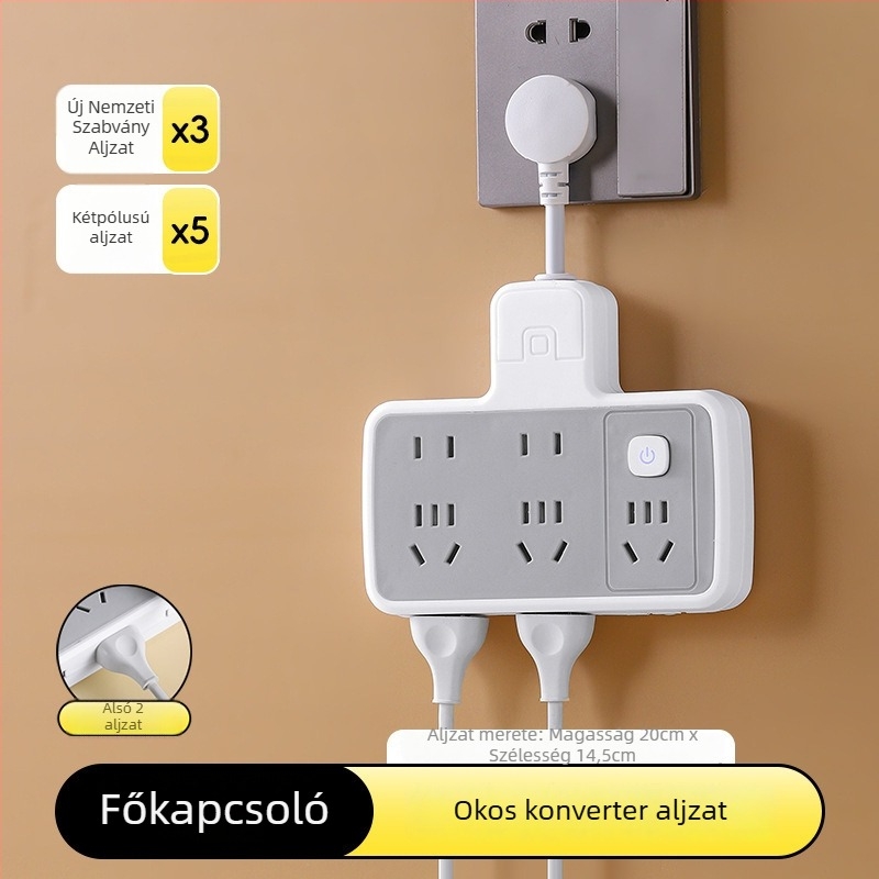 Többfunkciós hosszabbító több aljzattal és USB-portokkal, digitális kijelzővel ellátott óra, intelligens dugalj és éjjeli fény