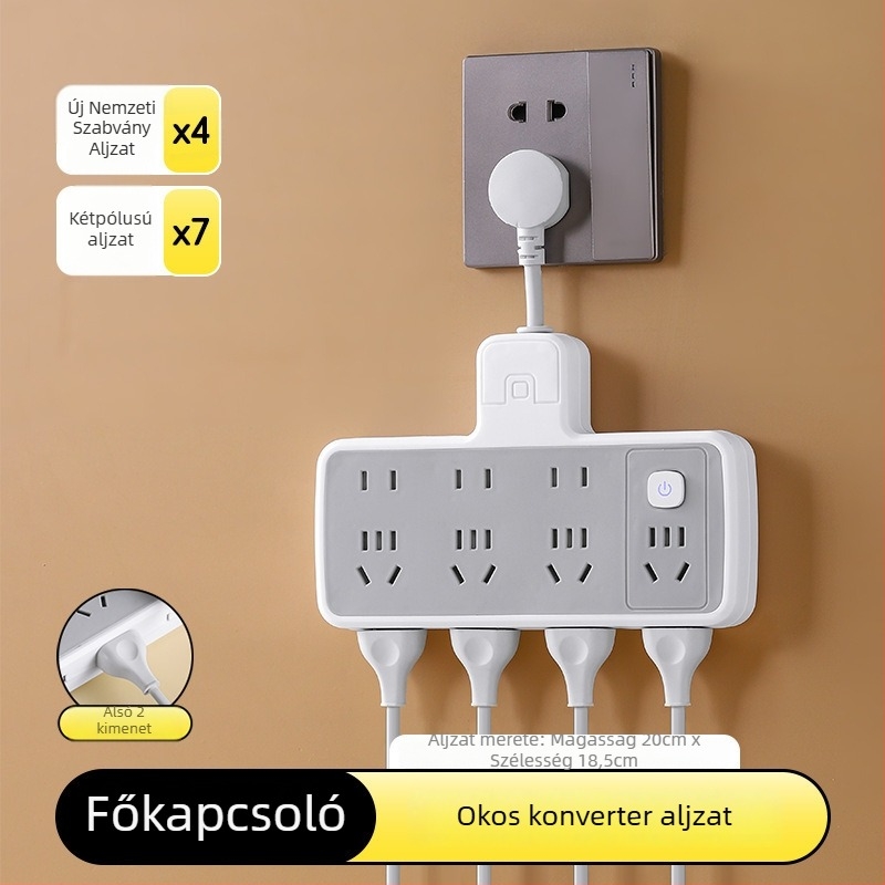 Többfunkciós hosszabbító több aljzattal és USB-portokkal, digitális kijelzővel ellátott óra, intelligens dugalj és éjjeli fény