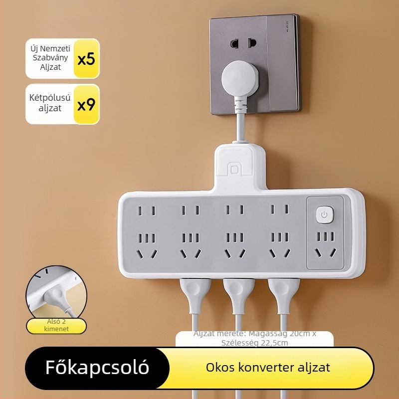 Többfunkciós hosszabbító több aljzattal és USB-portokkal, digitális kijelzővel ellátott óra, intelligens dugalj és éjjeli fény