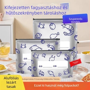 Alumíniumfóliás frissességmegőrző zacskók háztartási hűtőhöz, légmentesen záródó zacskók fagyasztott hús számára
