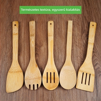 Bambusz konyhai eszközök 8 darabos készlet: tapadásmentes spatulák, leveskanál, serpenyőforgató spatula és hosszú nyél