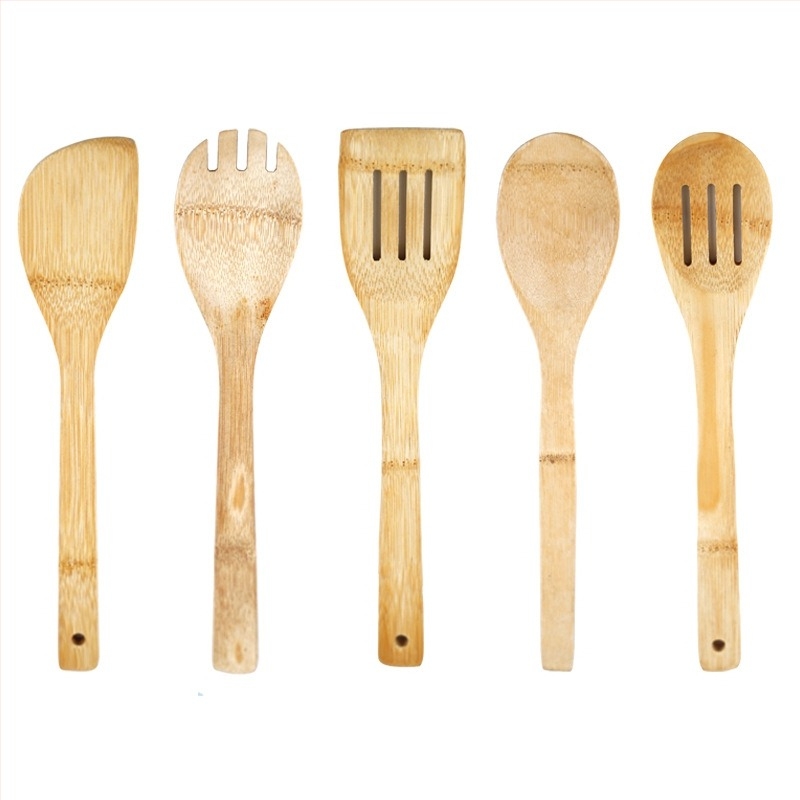 Bambusz konyhai eszközök 8 darabos készlet: tapadásmentes spatulák, leveskanál, serpenyőforgató spatula és hosszú nyél
