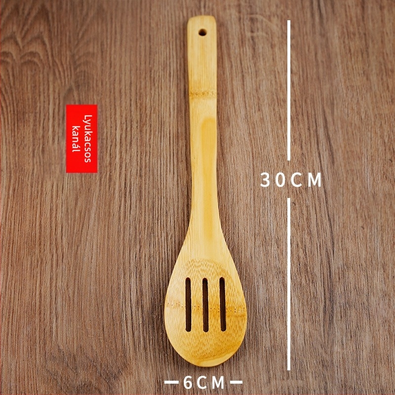 Bambusz konyhai eszközök 8 darabos készlet: tapadásmentes spatulák, leveskanál, serpenyőforgató spatula és hosszú nyél