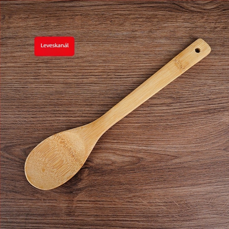 Bambusz konyhai eszközök 8 darabos készlet: tapadásmentes spatulák, leveskanál, serpenyőforgató spatula és hosszú nyél