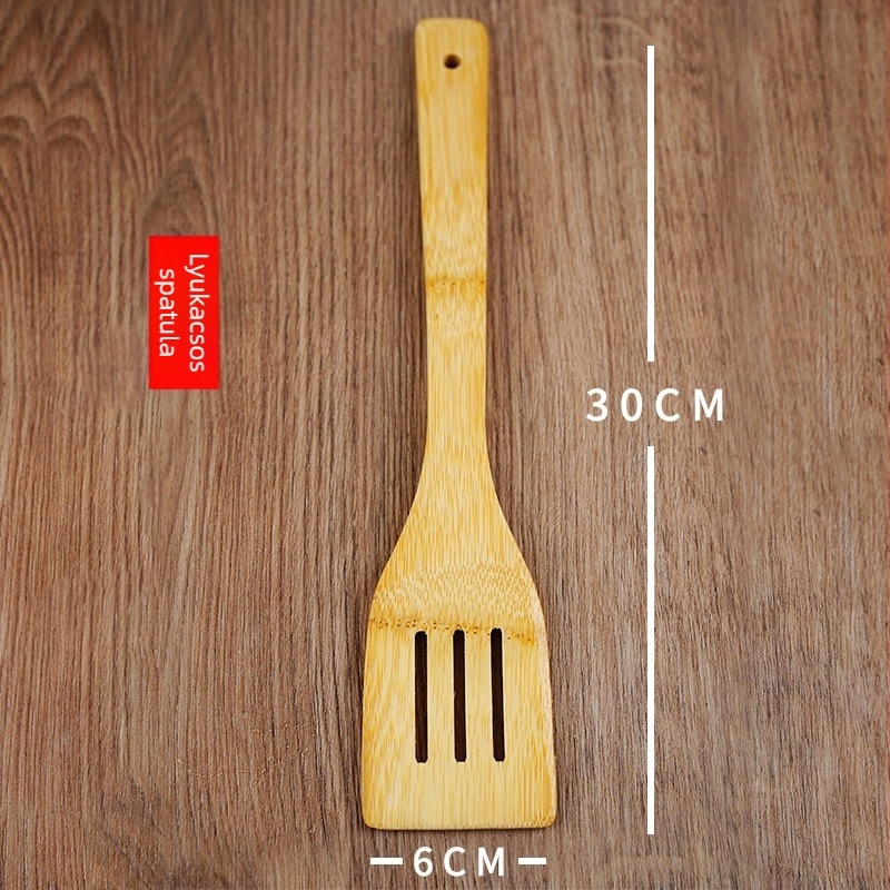 Bambusz konyhai eszközök 8 darabos készlet: tapadásmentes spatulák, leveskanál, serpenyőforgató spatula és hosszú nyél