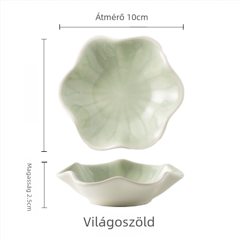 Japán stílusú porcelán mártogató tál, lotuslevél-forma, aláglazúros színnel