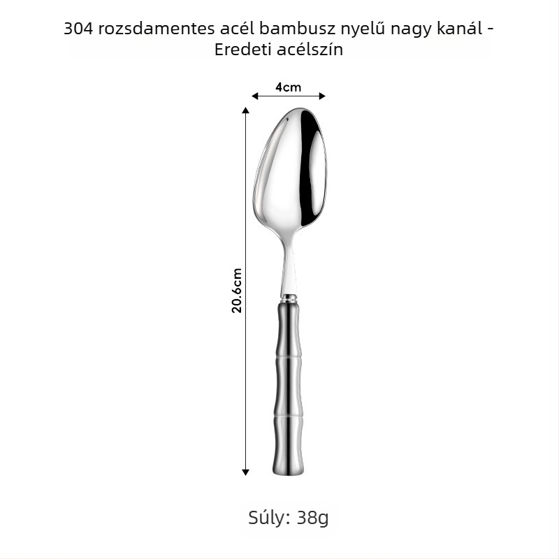 304 rozsdamentes acélból készült nyugati stílusú evőeszköz készlet kerámiás fogantyúval – kés, villa és kanál (5 darab: étkész kés, étkezési villa, kerek kanál, teáskanál, hegyes kanál)