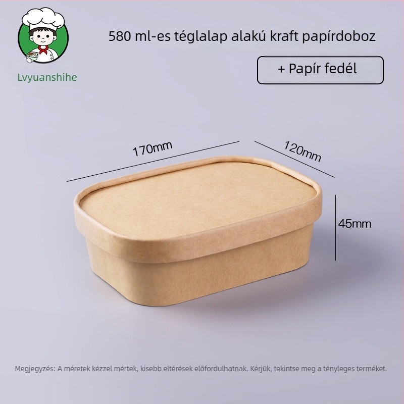 Egyszer használatos ebédes doboz vastag Kraft papírból, négyzet alakú, gyümölcsökhöz, könnyű ételekhez és salátákhoz