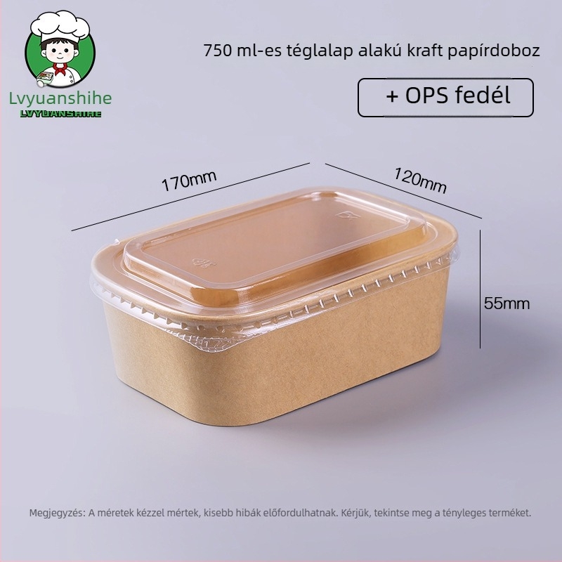 Egyszer használatos ebédes doboz vastag Kraft papírból, négyzet alakú, gyümölcsökhöz, könnyű ételekhez és salátákhoz