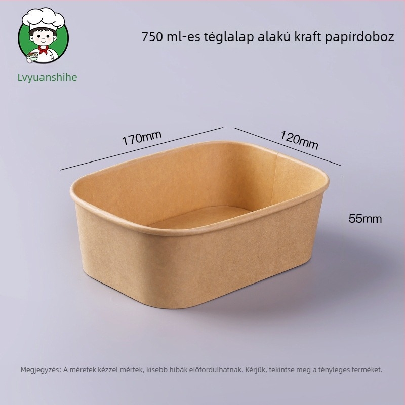 Egyszer használatos ebédes doboz vastag Kraft papírból, négyzet alakú, gyümölcsökhöz, könnyű ételekhez és salátákhoz