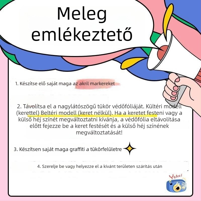 DIY Graffiti-vel festett széles látószögű tükör fényképezéshez, dekoratív konvex tükör