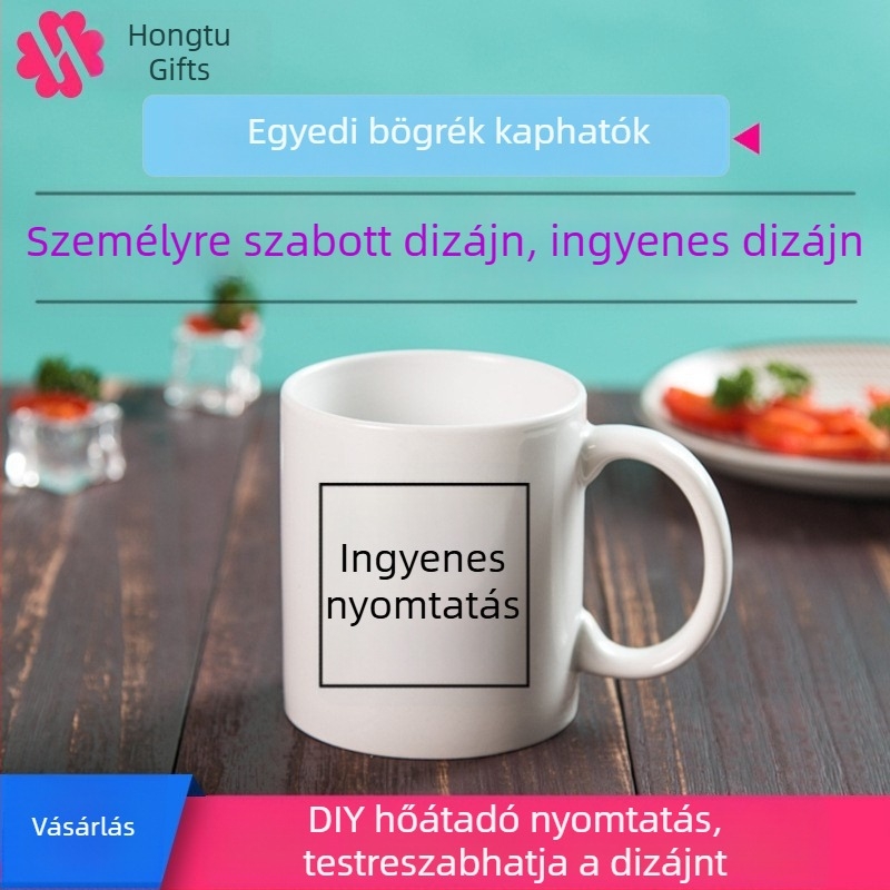 Fehér kerámia bögre hőtranszferrel és logóval