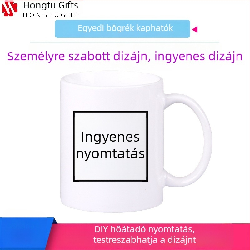 Fehér kerámia bögre hőtranszferrel és logóval