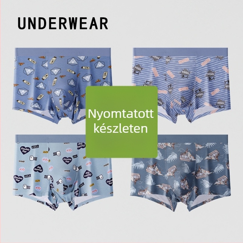 Modal férfi boxeralsó nyomtatott mintával, lélegző, varrat nélküli