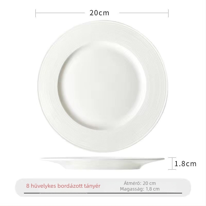 Fehér porcelán étkezőtányér, kör alakú, minimalistikus dizájnú kerámia étkezésekhez és desszertekhez, otthoni használatra