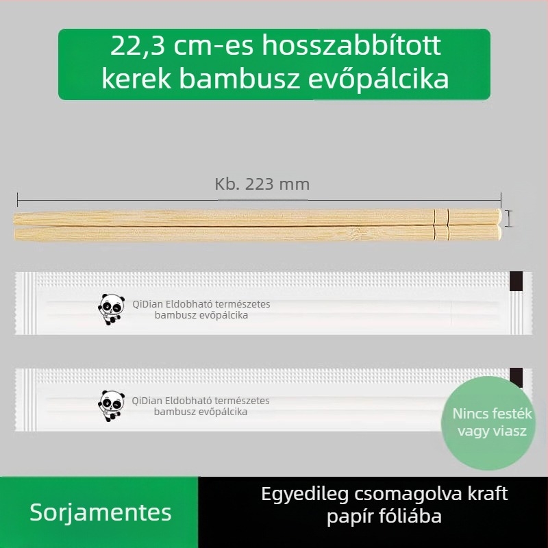Egyszer használatos bambusz evőpálcikák, élelmiszer-minőségű, egyenként csomagolt, higiénikus otthoni használatra és gyorséttermekhez
