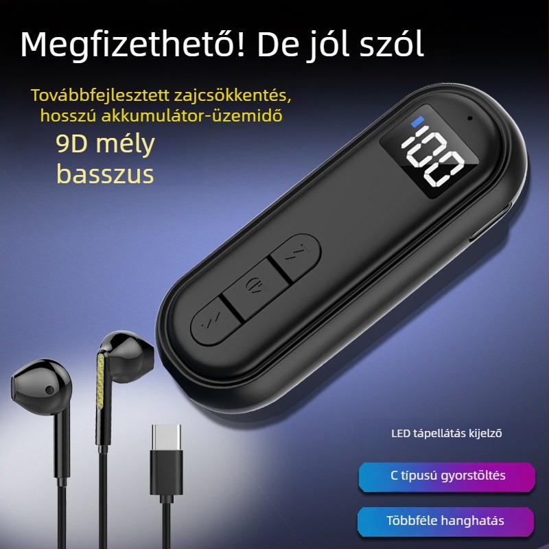 Csiptetős Bluetooth fülhallgató-vevő csontvezetéses technológiával, kiváló hangzás, zajcsökkentés, HD hívások és zenehallgatás